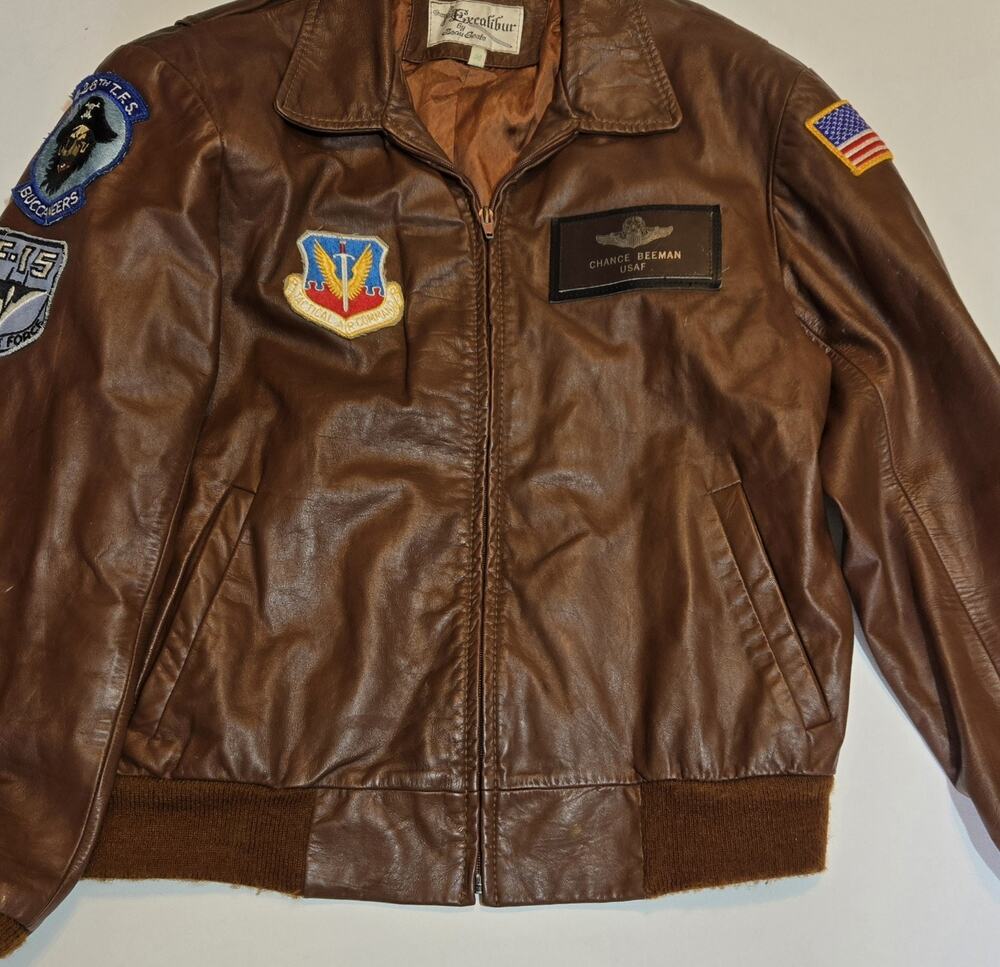 Excalibur USAF Leather Flight Jacket Size 40– Authentic Military Patches-Vintage